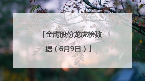 金鹰股份龙虎榜数据（6月9日）